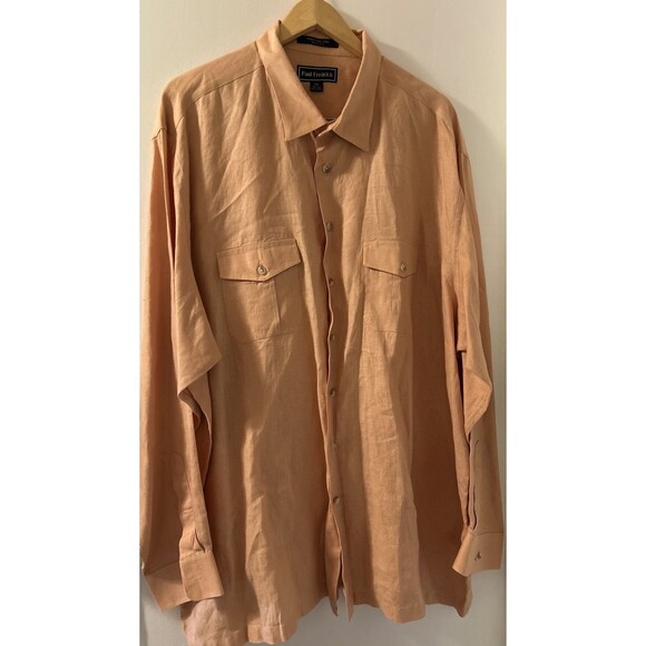 Paul Fredrick Linen Shirt Mens 3XLT Peach Roll Tab Long Sleeve Button Up Relaxed - Picture 1 of 11